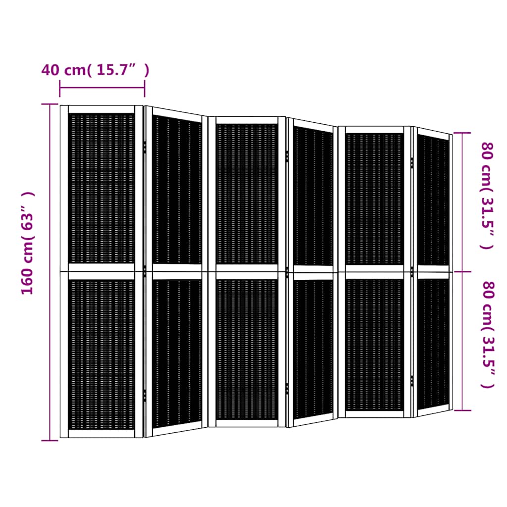 Sobna pregrada s 6 panela smeđa od masivnog drva paulovnije 40 x 160 cm