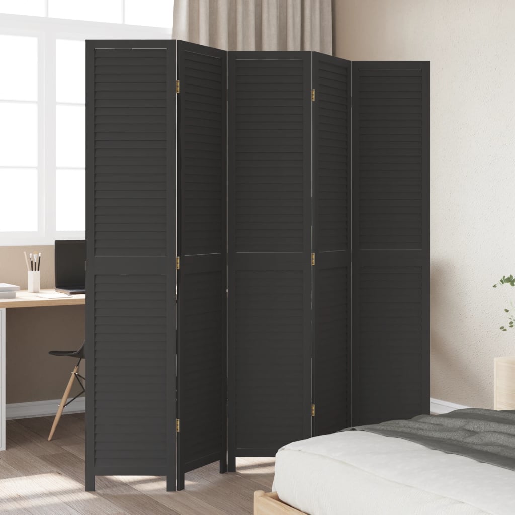 Sobna pregrada s 5 panela crno od masivnog drva paulovnije