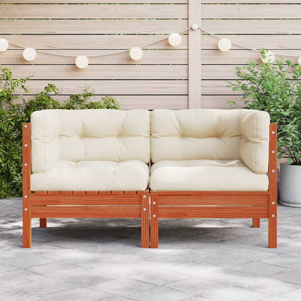 Kutna vrtna sofa s jastucima 2 kom voštano smeđa od borovine