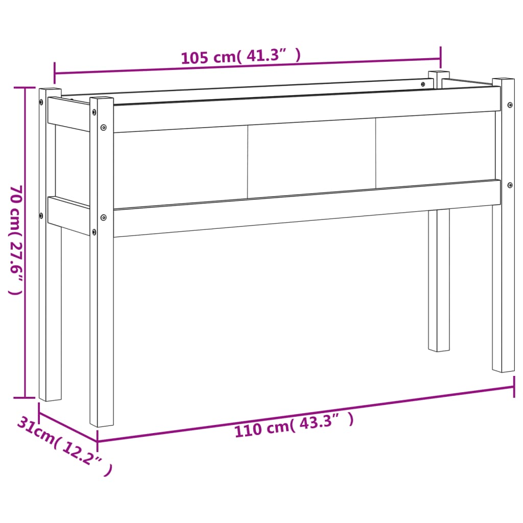 Vrtna sadilica s nogama 110 x 31 x 70 cm od masivne borovine