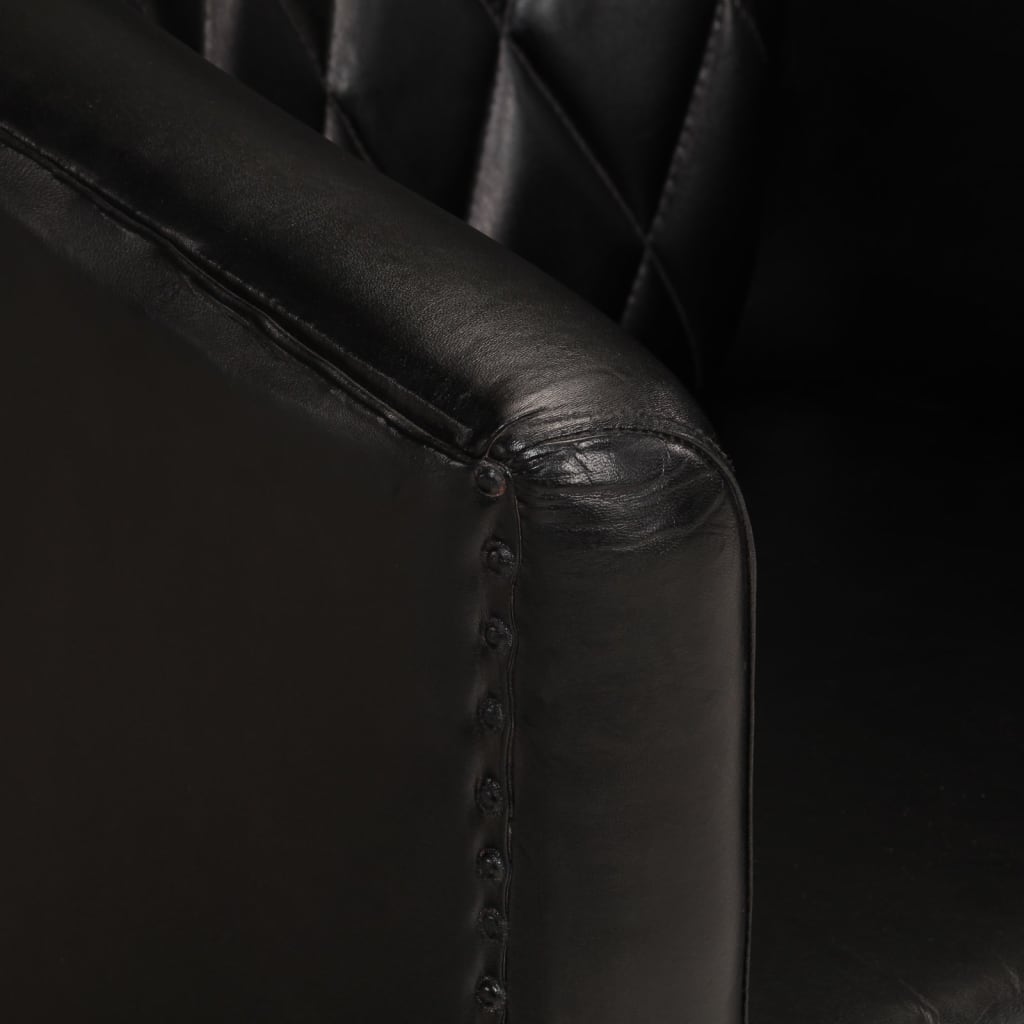 Zaobljena fotelja od prave kože crna