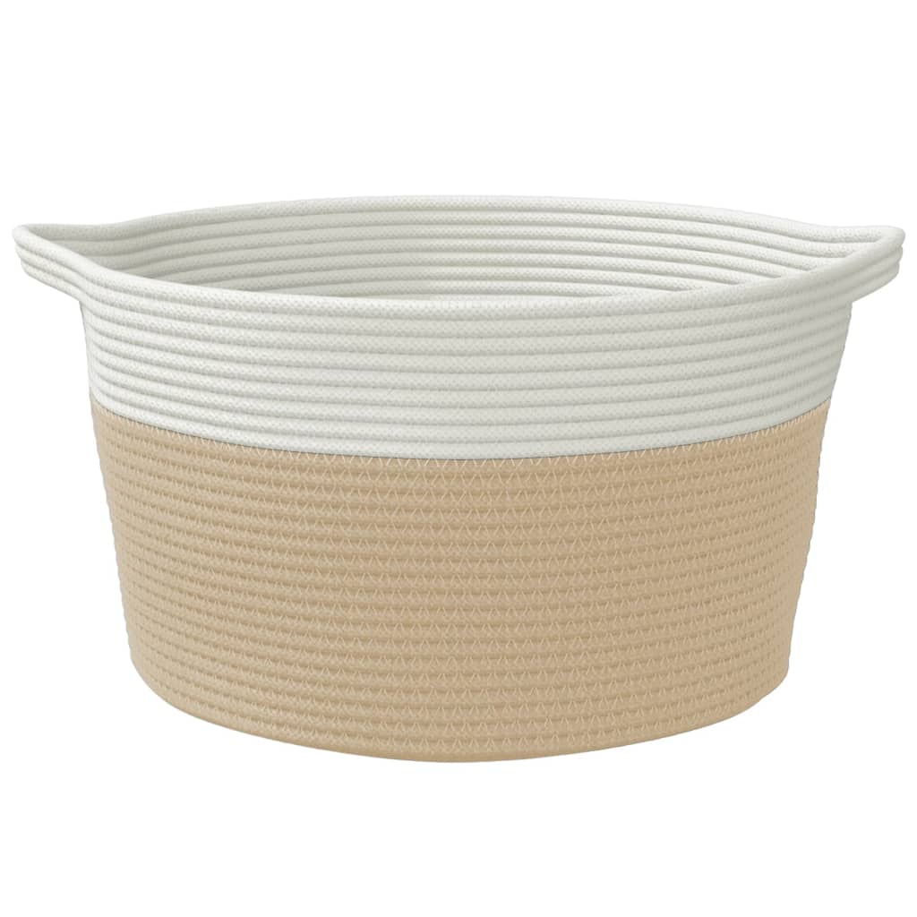 Košara za pohranu bež-bijela Ø 40 x 25 cm od pamuka