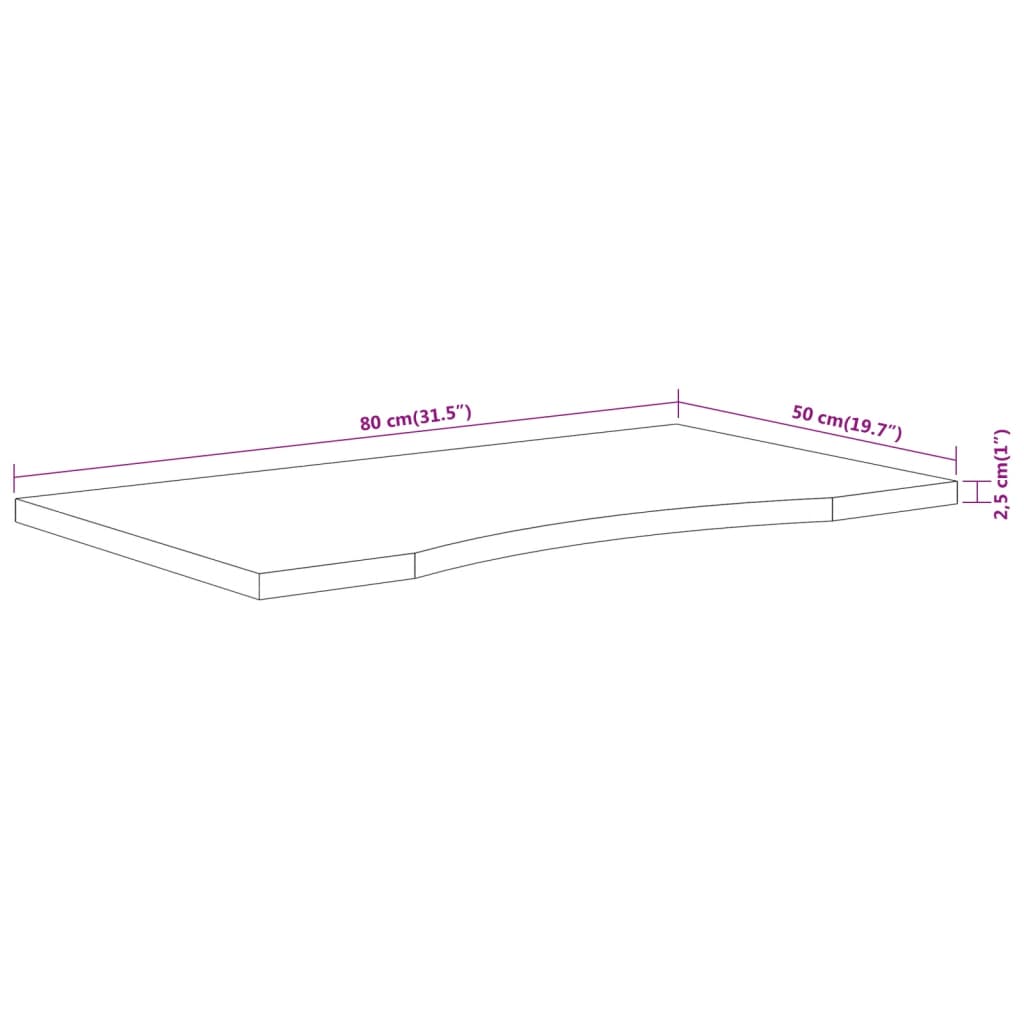 Stolna ploča 80x50x2,5 cm pravokutna od masivnog drva bagrema