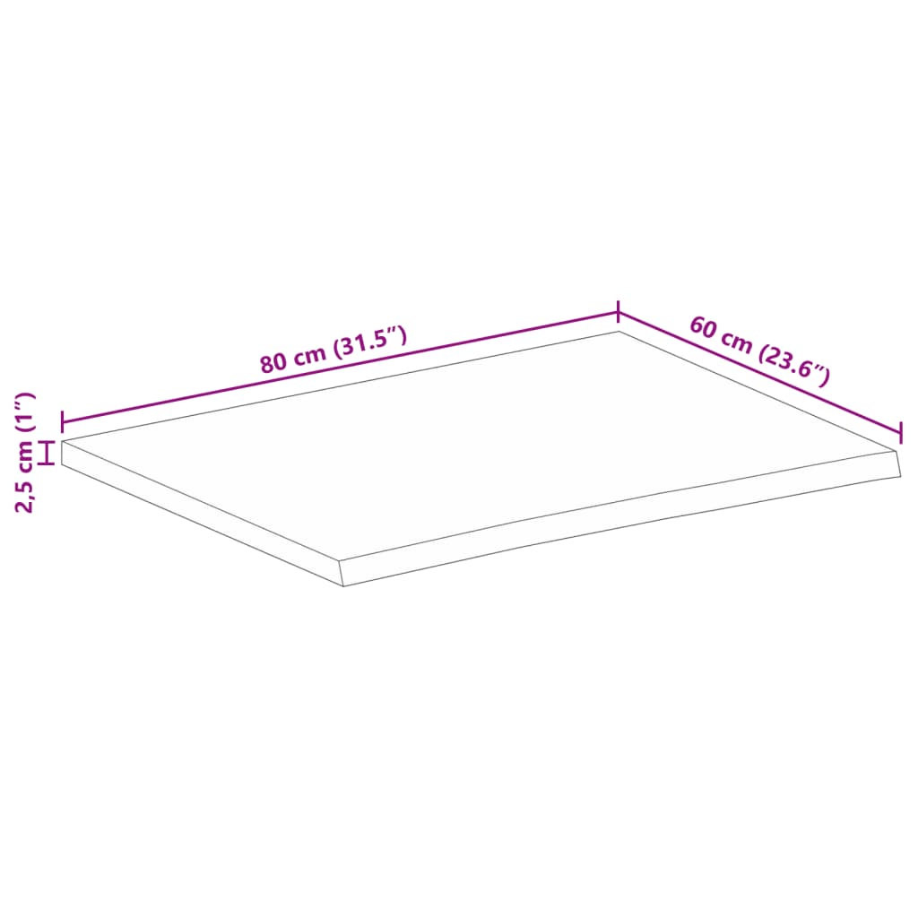 Stolna ploča 80 x 60 x 2,5 cm masivno drvo manga sa živim rubom