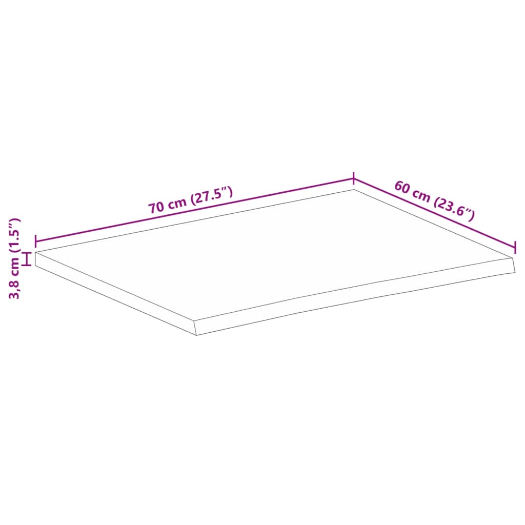 Stolna ploča 70 x 60 x 3,8 cm masivno drvo manga sa živim rubom