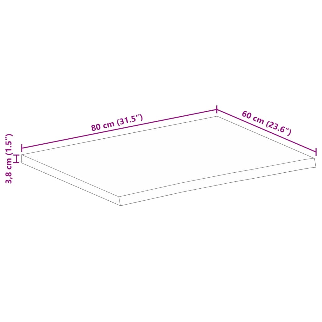 Stolna ploča 80 x 60 x 3,8 cm masivno drvo manga sa živim rubom