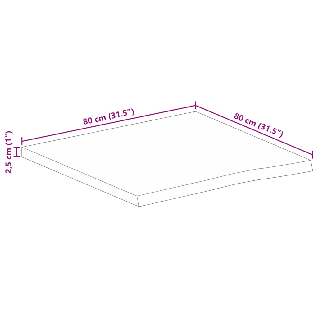 Stolna ploča sa živim rubom 80x80x2,5 cm od masivnog drva manga