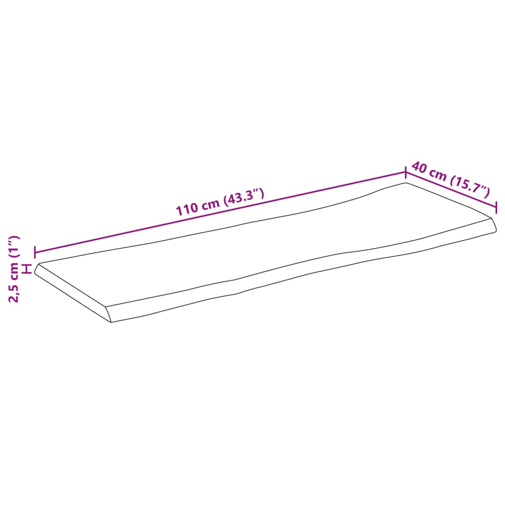 Stolna ploča sa živi rub 110x40x2,5cm masivno grubo drvo manga