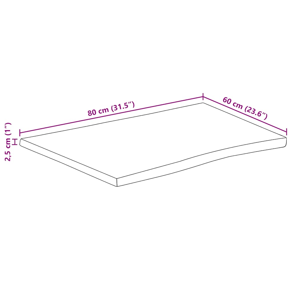 Stolna ploča sa živi rub 80x60x2,5 cm masivno grubo drvo manga