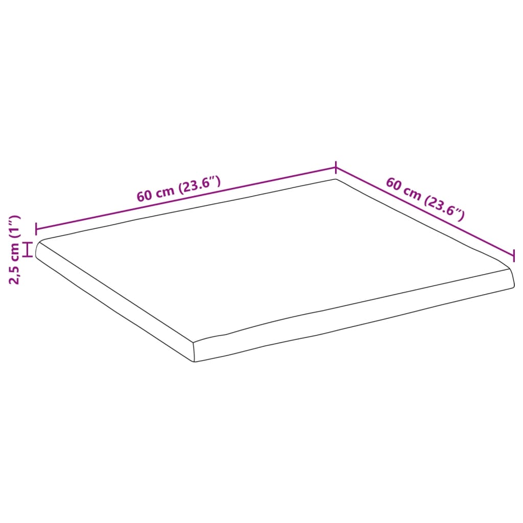 Stolna ploča 60x60x2,5 cm od masivnog drva manga sa živim rubom