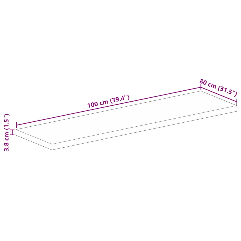 Ploča za stol 100x80x3,8 cm pravokutna masivno obnovljeno drvo