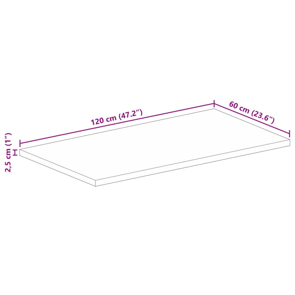 Stolna ploča 120x60x2,5 cm pravokutna masivno grubo drvo manga