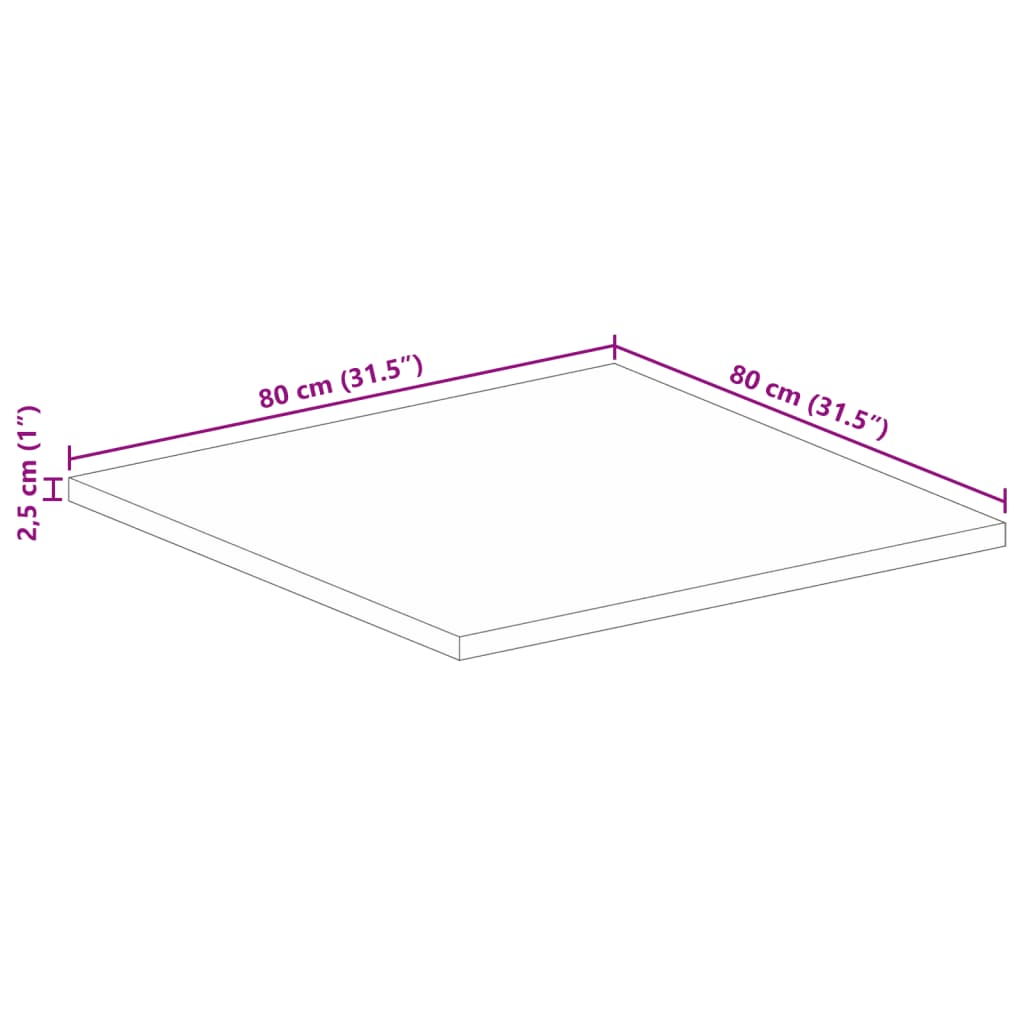 Stolna ploča 80x80x2,5 cm četvrtasta od masivnog drva manga