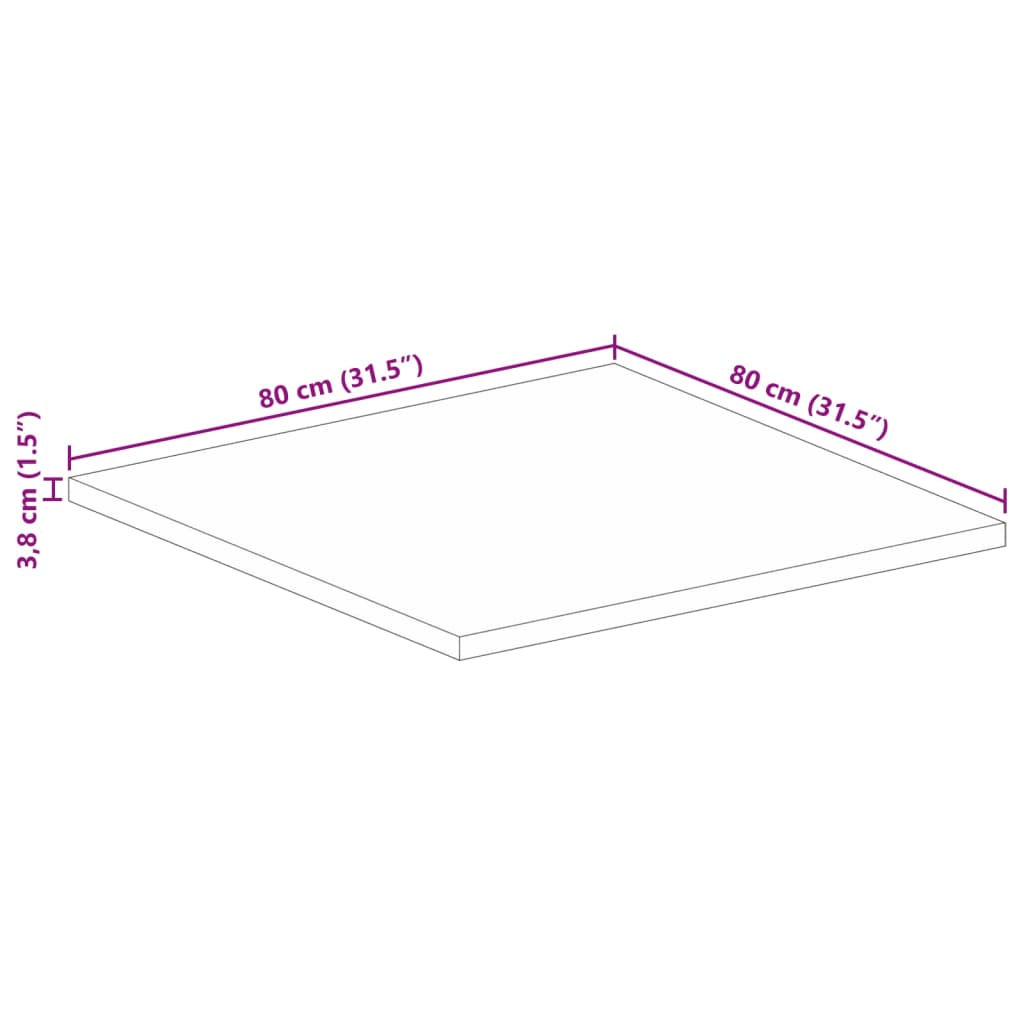 Stolna ploča 80x80x3,8 cm četvrtasta od masivnog drva manga