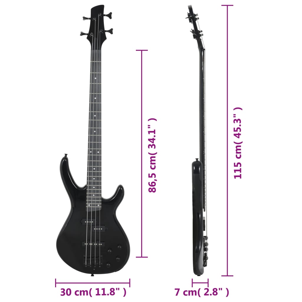 Električna bas gitara za početnike s torbom crna 4/4 46 "