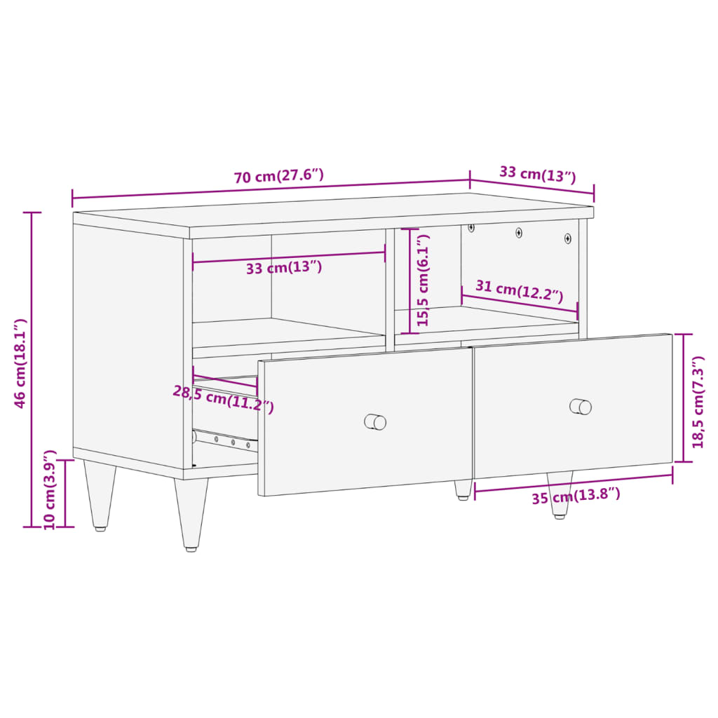 TV ormarić 70 x 33 x 46 cm od masivnog drva manga