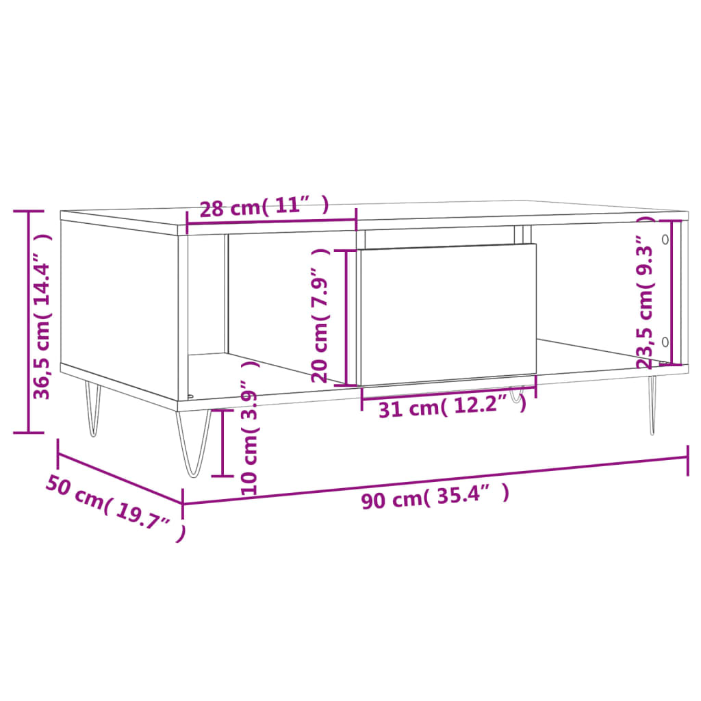 Stolić za kavu bijeli 90 x 50 x 36,5 cm od konstruiranog drva