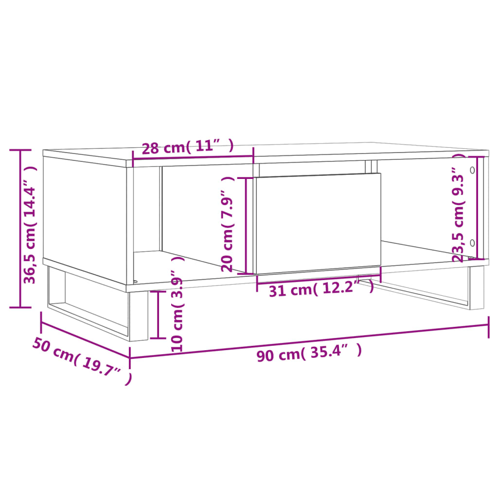 Stolić za kavu boja sivog hrasta 90x50x36,5cm konstruirano drvo