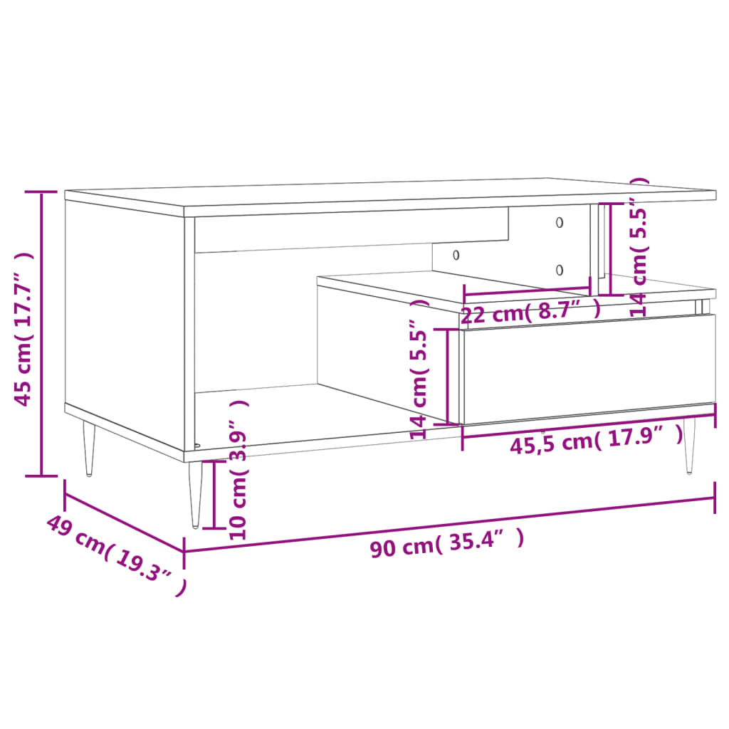Stolić za kavu boja sivog hrasta 90x49x45 cm konstruirano drvo