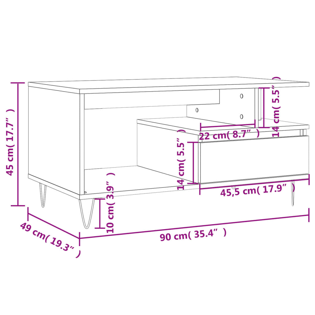 Stolić za kavu bijeli 90 x 49 x 45 cm od konstruiranog drva