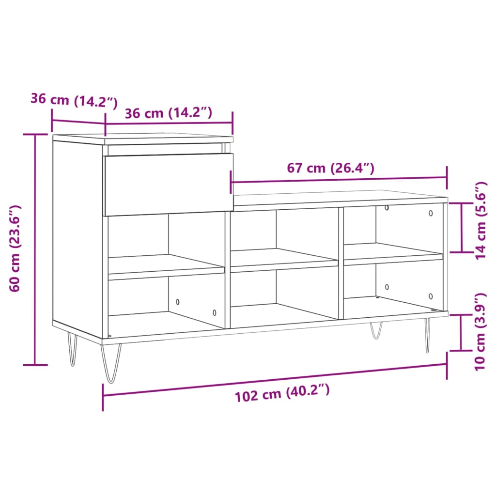 Ormarić za cipele crni 102 x 36 x 60 cm od konstruiranog drva