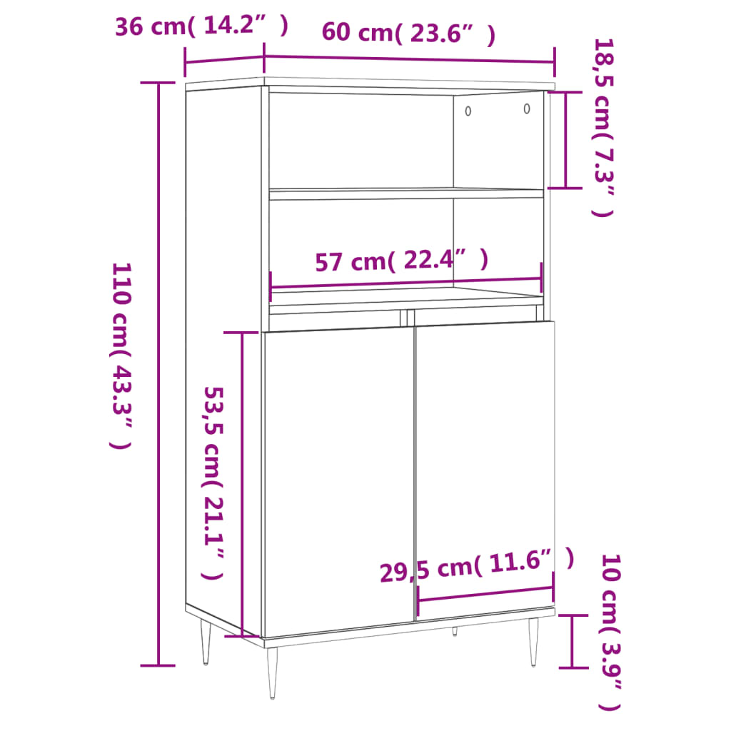 Visoka komoda siva sonome 60x36x110 cm od konstruiranog drva