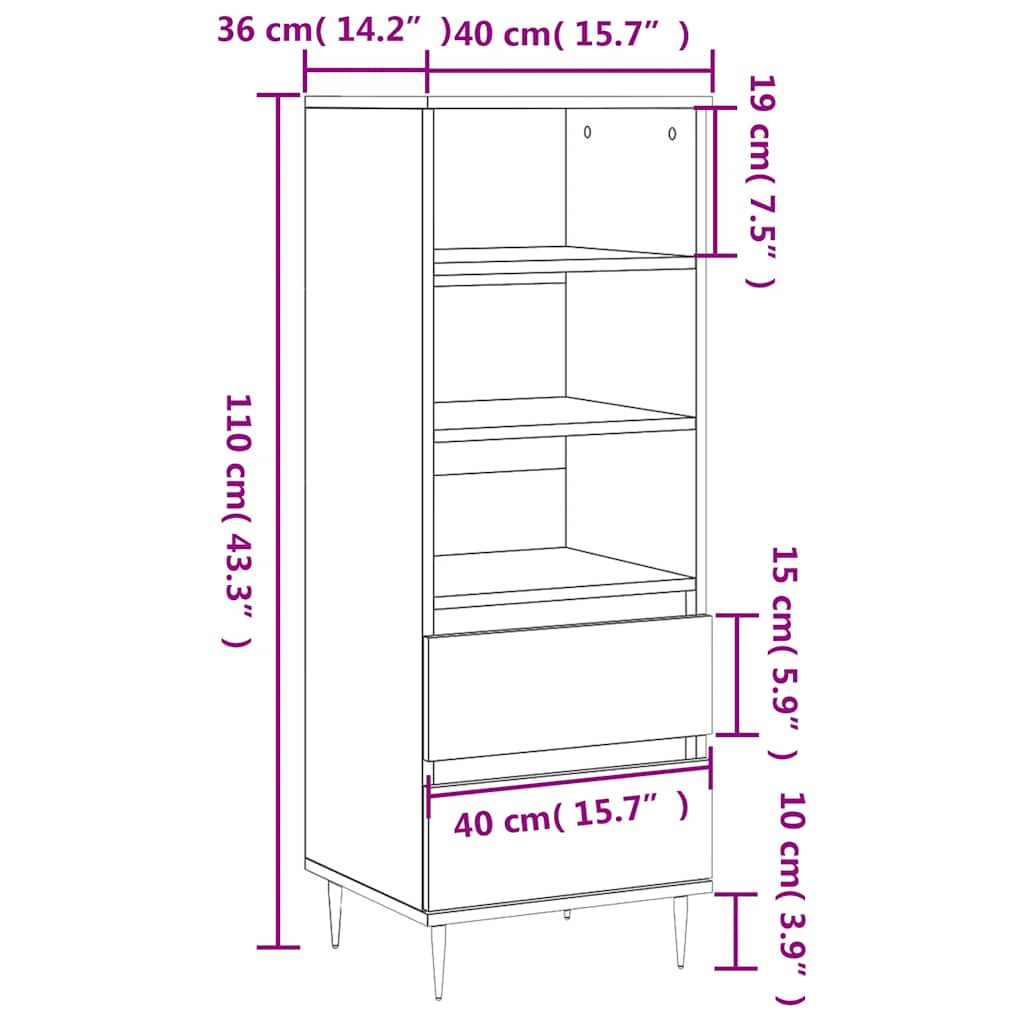 Visoka komoda boja betona 40 x 36 x 110 cm konstruirano drvo