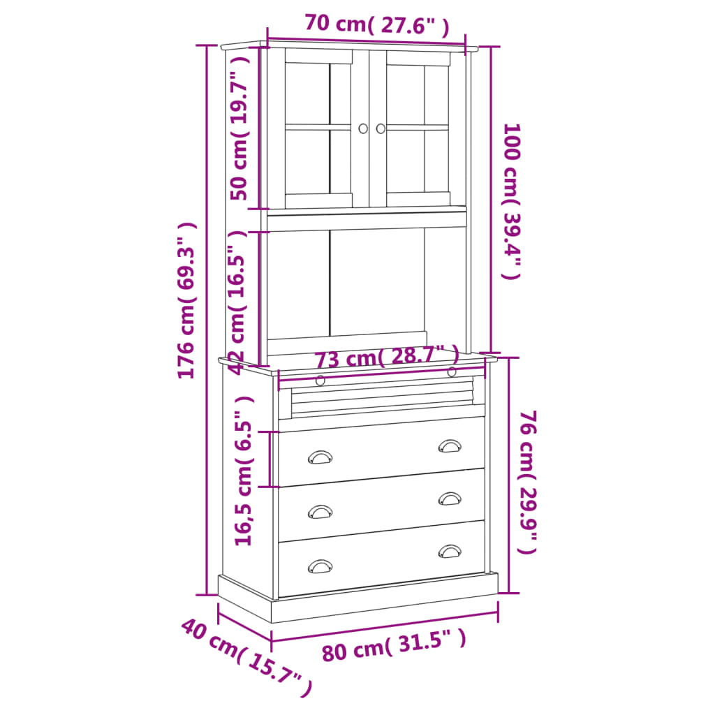 Visoka komoda VIGO bijela 80 x 40 x 176 cm od masivne borovine