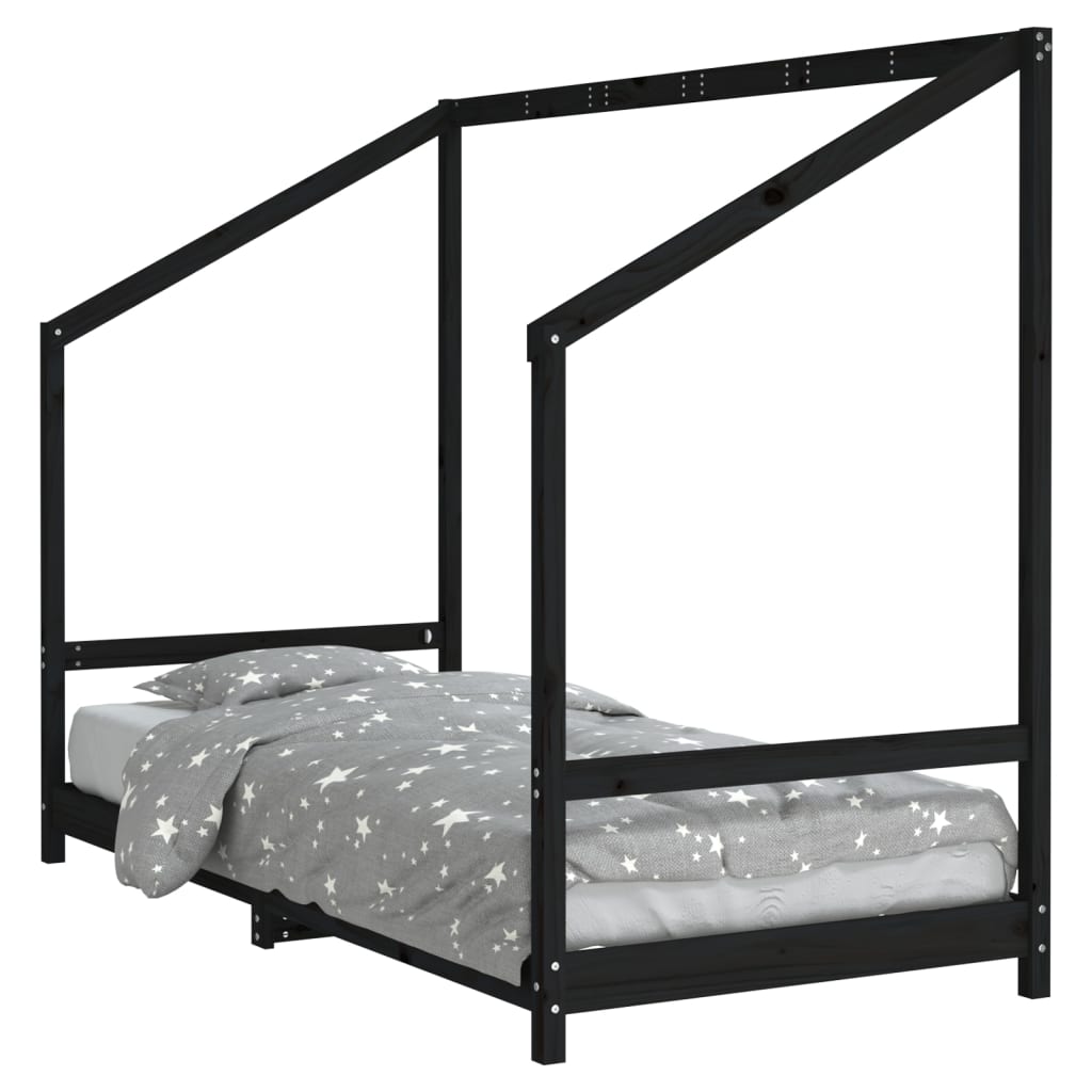Okvir za dječji krevet crni 90 x 190 cm od masivne borovine