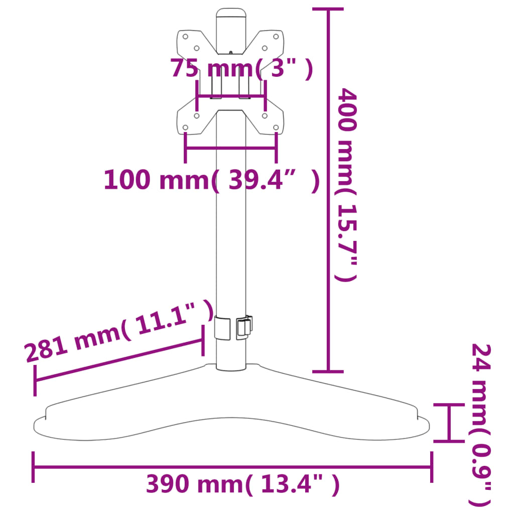 Nosač za monitor crni čelični VESA 75/100 mm