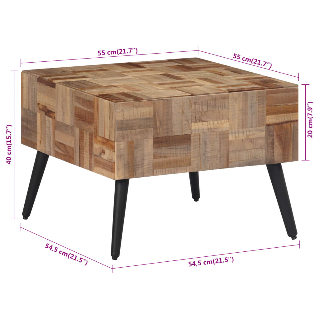 Stolić za kavu sivi 55x55x40 cm od masivne obnovljene tikovine