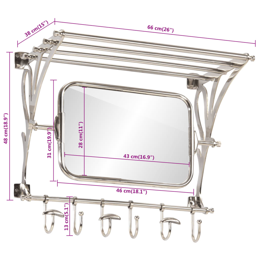Stalak za prtljagu s vješalicama i zidnim ogledalom aluminijski Srebrna 81 x 38 x 60 cm