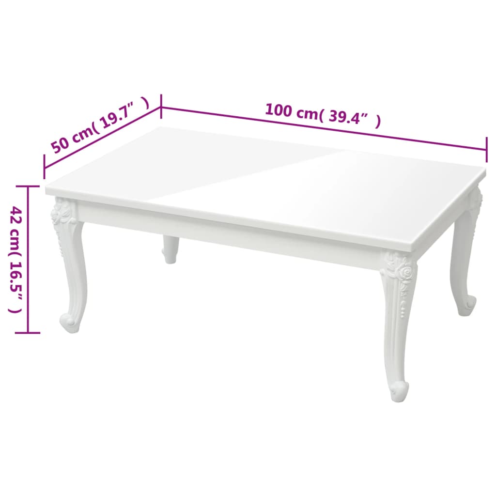 Stolić za kavu sjajni bijeli 100 x 50 x 42 cm konstruirano drvo