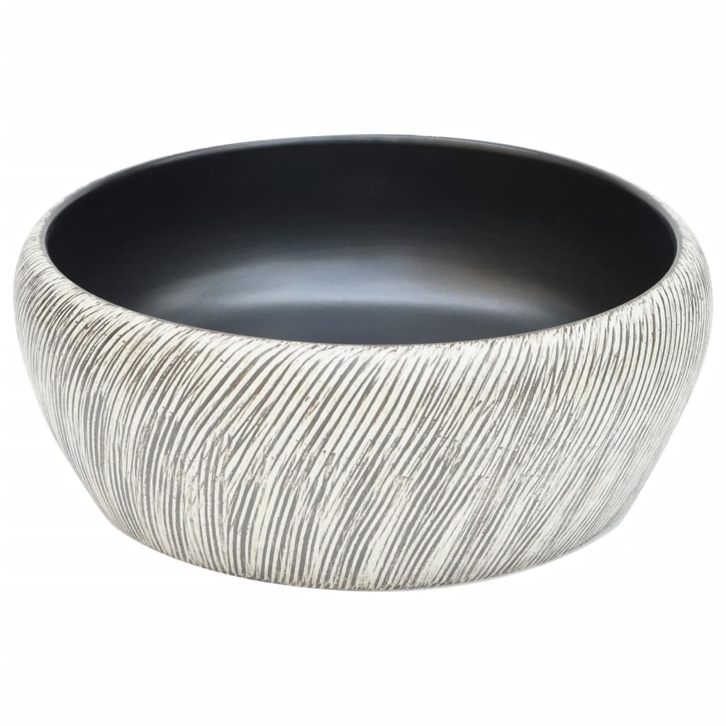Nadgradni umivaonik crno-sivi okrugli Φ 41 x 14 cm keramički