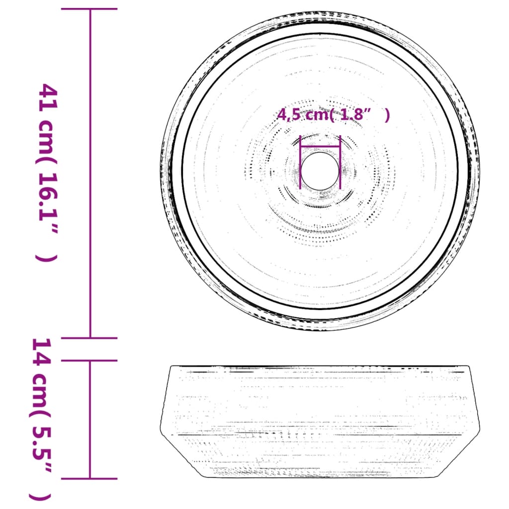 Nadgradni umivaonik sivi okrugli Φ 41 x 14 cm keramički
