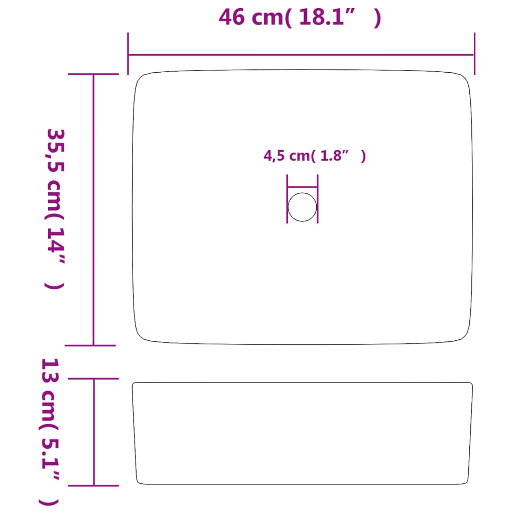 Nadgradni umivaonik bijeli pravokutni 46x35,5x13 cm keramički