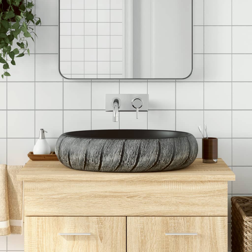 Nadgradni umivaonik crno-sivi ovalni 59x40x15 cm keramički