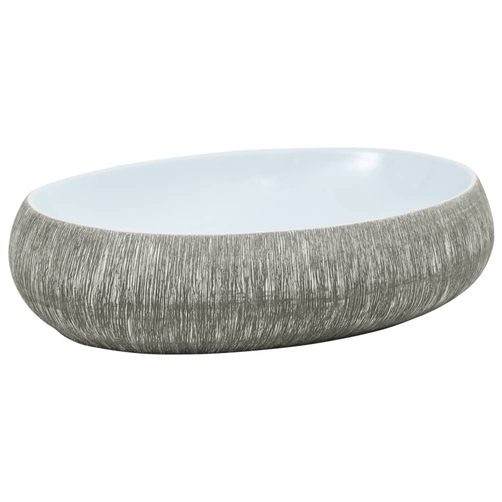 Nadgradni umivaonik sivo-plavi ovalni 59x40x15 cm keramički