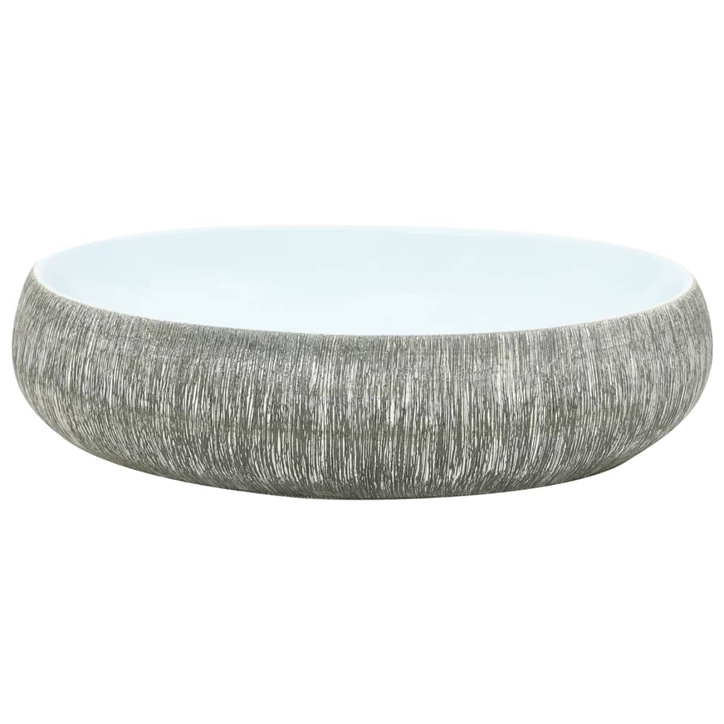 Nadgradni umivaonik sivo-plavi ovalni 59x40x15 cm keramički