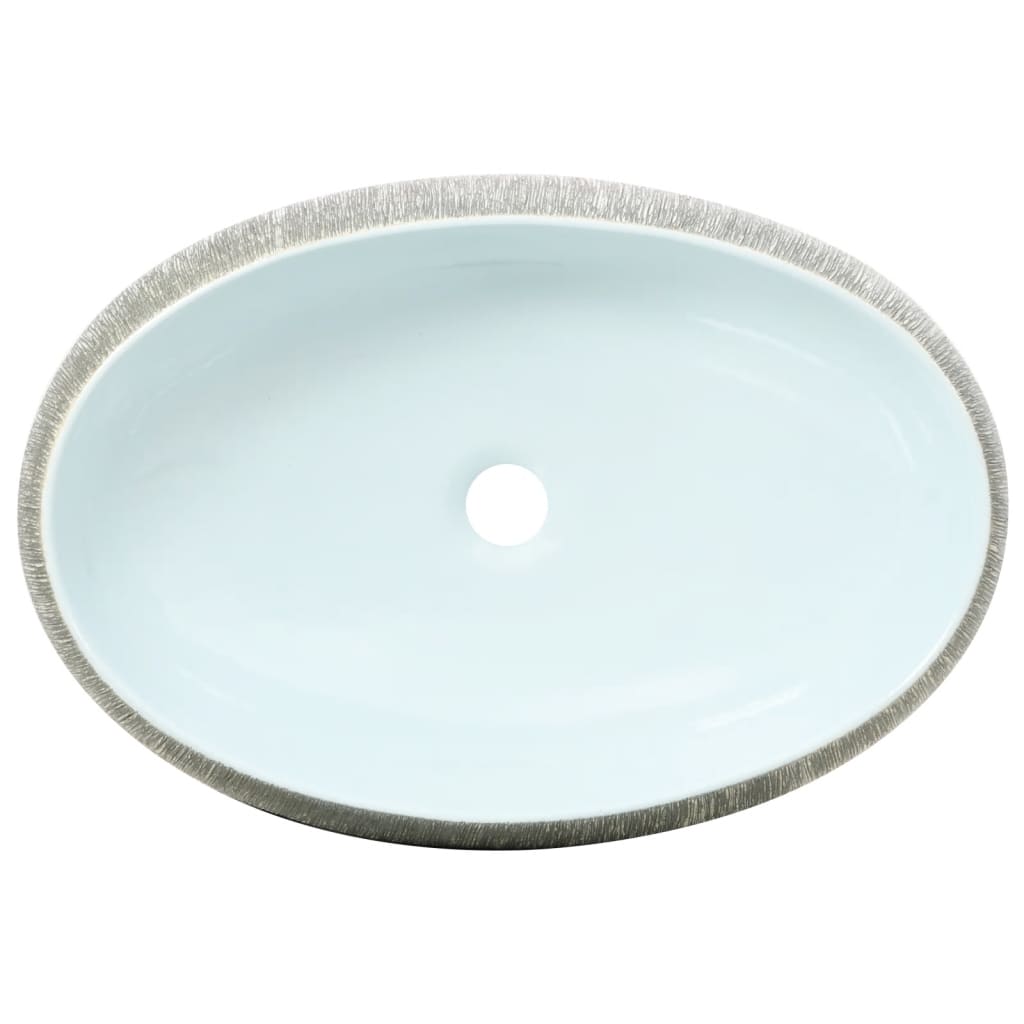 Nadgradni umivaonik sivo-plavi ovalni 59x40x15 cm keramički