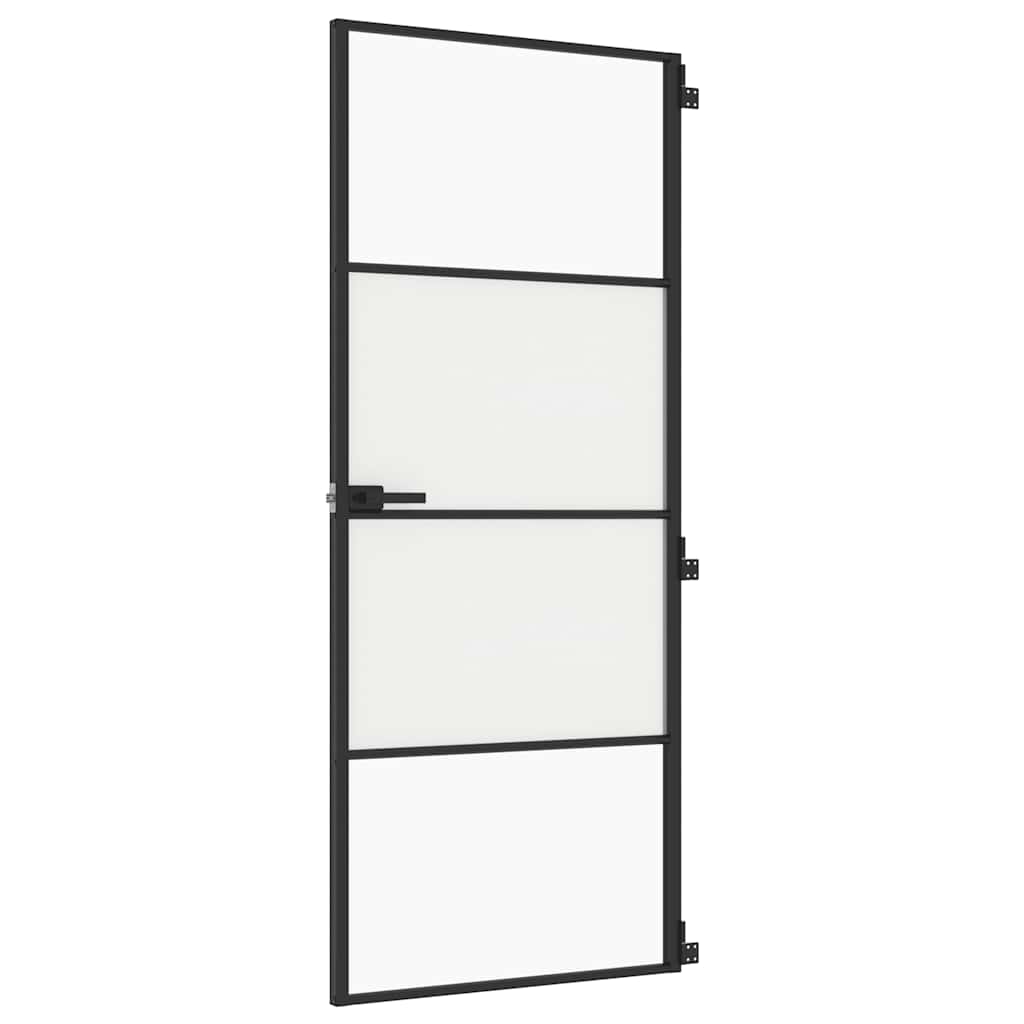 Sobna vrata tanka crna 83 x 201,5 cm kaljeno staklo i aluminij