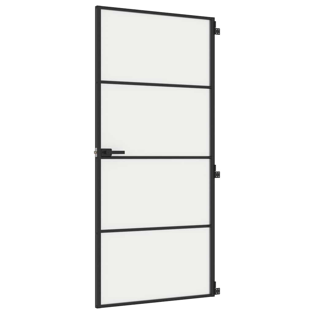 Sobna vrata tanka crna 93x201,5 cm kaljeno staklo i aluminij