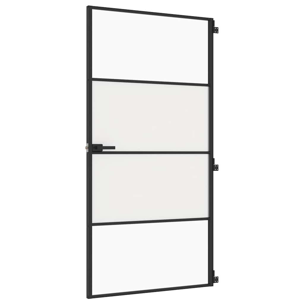 Sobna vrata tanka crna 102,5x201,5 cm kaljeno staklo i aluminij