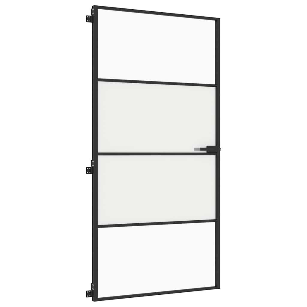 Sobna vrata tanka crna 102,5x201,5 cm kaljeno staklo i aluminij