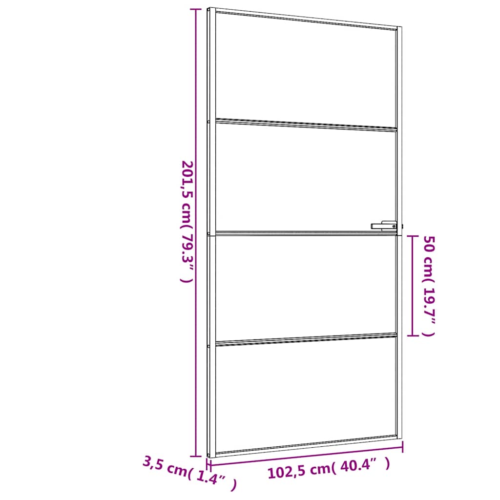 Sobna vrata tanka crna 102,5x201,5 cm kaljeno staklo i aluminij