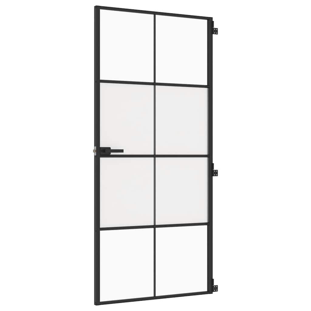 Sobna vrata tanka crna 93x201,5 cm kaljeno staklo i aluminij