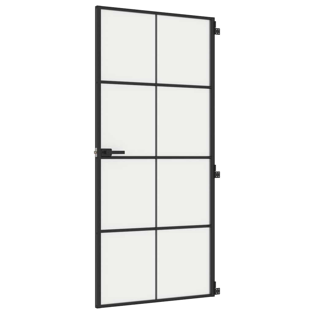 Sobna vrata tanka crna 93x201,5 cm kaljeno staklo i aluminij