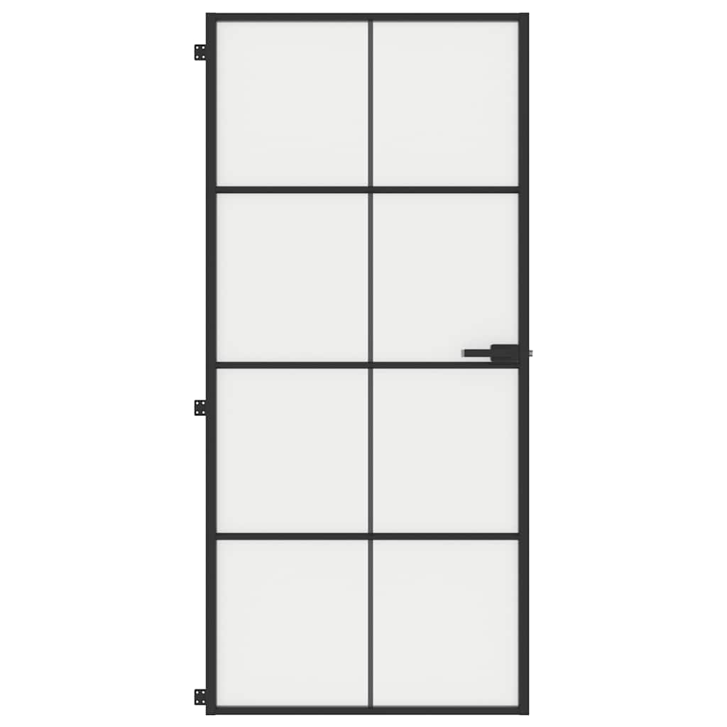 Sobna vrata tanka crna 93x201,5 cm kaljeno staklo i aluminij