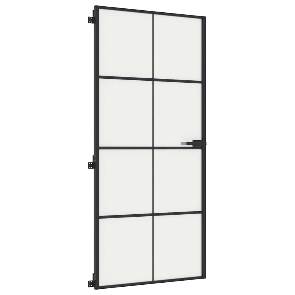 Sobna vrata tanka crna 93x201,5 cm kaljeno staklo i aluminij
