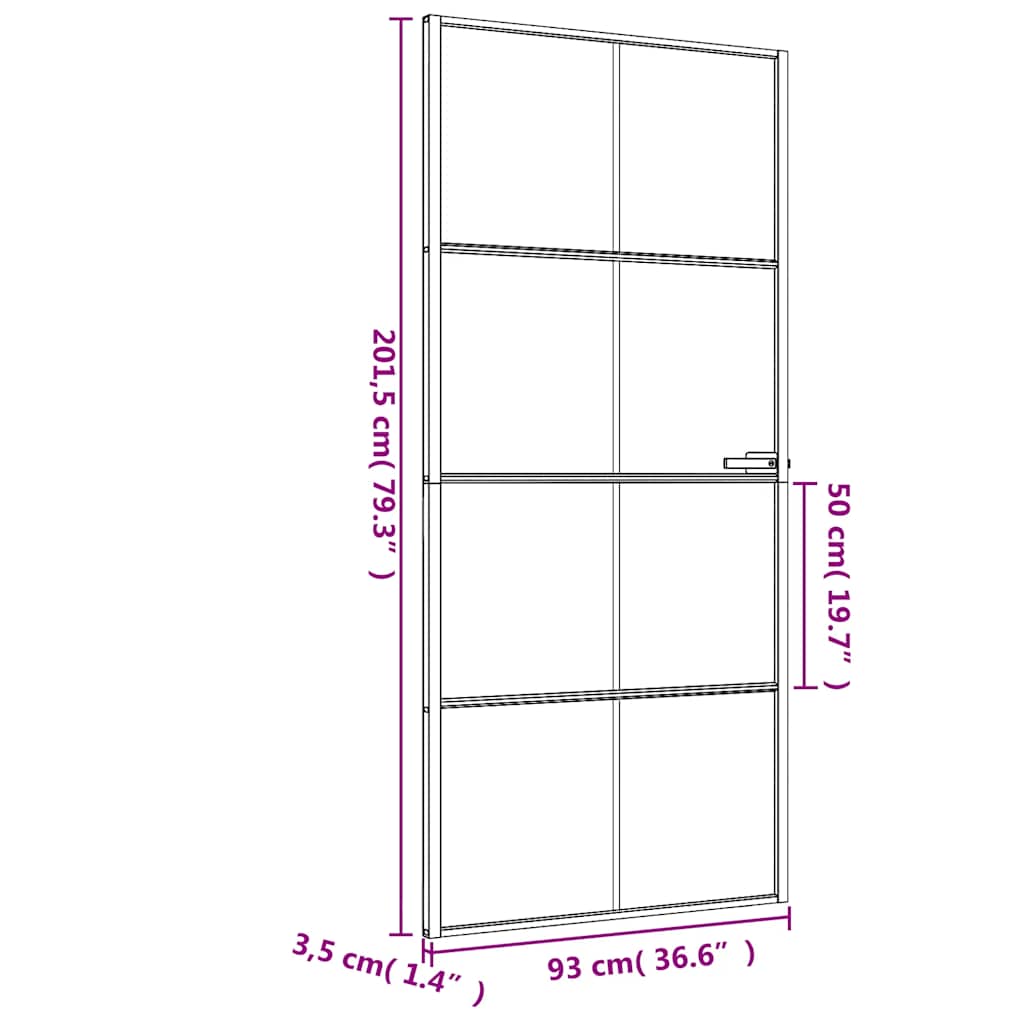 Sobna vrata tanka crna 93x201,5 cm kaljeno staklo i aluminij